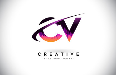CV C V Grunge Letter Logo with Purple Vibrant Colors Design. Creative grunge vintage Letters Vector Logo