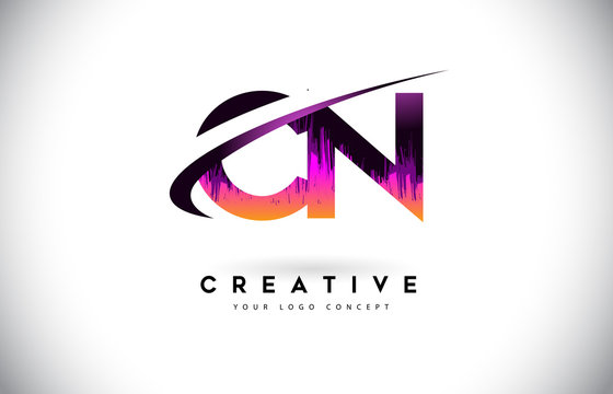 CN C N Grunge Letter Logo with Purple Vibrant Colors Design. Creative grunge vintage Letters Vector Logo