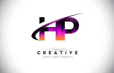Fototapeta premium HP H P Grunge Letter Logo with Purple Vibrant Colors Design. Creative grunge vintage Letters Vector Logo