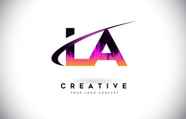LA L A Grunge Letter Logo with Purple Vibrant Colors Design. Creative grunge vintage Letters Vector Logo