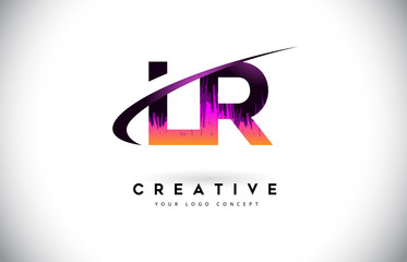 LR L R Grunge Letter Logo with Purple Vibrant Colors Design. Creative grunge vintage Letters Vector Logo