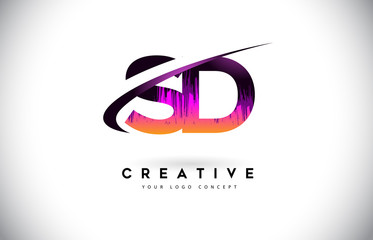 Obraz premium SD S D Grunge Letter Logo with Purple Vibrant Colors Design. Creative grunge vintage Letters Vector Logo