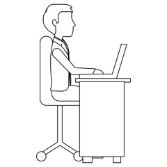 businessman with desk and laptop computer isolated icon vector illustration design