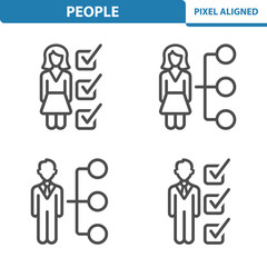 People Icons. Professional, pixel perfect icons EPS 10 format. Designed at 32x32 pixel size. 5x magnification for preview.