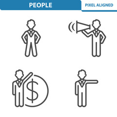 People Icons. Professional, pixel perfect icons EPS 10 format. Designed at 32x32 pixel size. 5x magnification for preview.