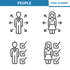 People Icons. Professional, pixel perfect icons EPS 10 format. Designed at 32x32 pixel size. 5x magnification for preview.