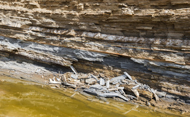 Layers of clay and sand above the salt creek. Rockslide