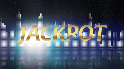 Jackpot graphic with panorama of cities