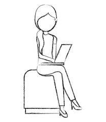 young woman in chair with laptop computer avatar character vector illustration design