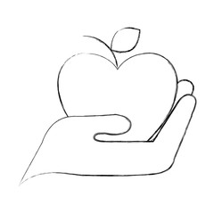 hand with fresh apple fruit isolated icon vector illustration design