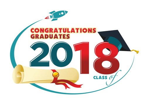 Congratulations graduates card. Vector text for graduation design, congratulation event, party, high school or college graduate. Lettering Class of 2018 for greeting, invitation card - Illustration
