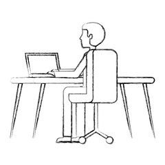 businessman with desk and laptop computer isolated icon vector illustration design