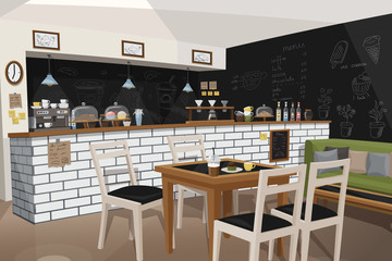 Modern Cafe Interior Empty No People Restaurant Vector Illustration