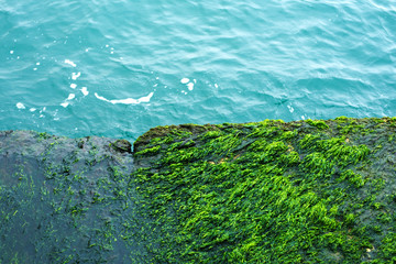 Transparent clear water and stones with sunlight reflection