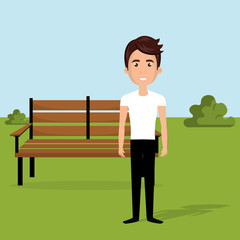 Obraz na płótnie Canvas young man in the park character scene vector illustration design