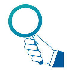 hand holding magnifying glass finding vector illustration neon design