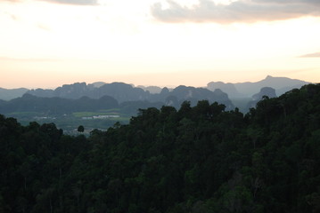 Sunset over Krabi mountains, Thailand