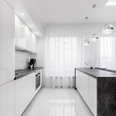 White kitchen with island
