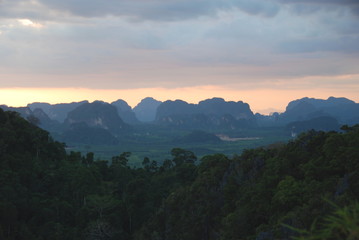 Sunset over Krabi mountains, Thailand
