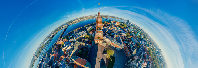 Riga City Dome church Old Town Monument drone 360 vr view