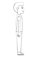 young man standing casual clothes side view vector illustration sketch