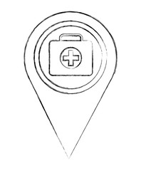 map pointer navigation with medical suitcase vector illustration sketch