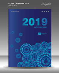 Blue Cover Desk Calendar 2019 Design, book cover, annual report cover, flyer template, ads, booklet, catalog, newsletter
