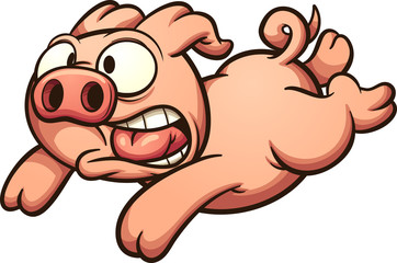 Scared running pig. Vector clip art illustration with simple gradients. All in a single layer.