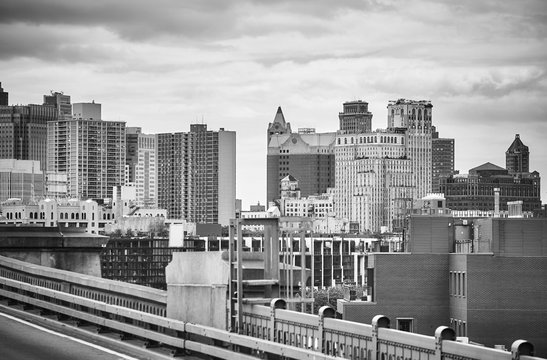 Black and white picture of New York City, USA.