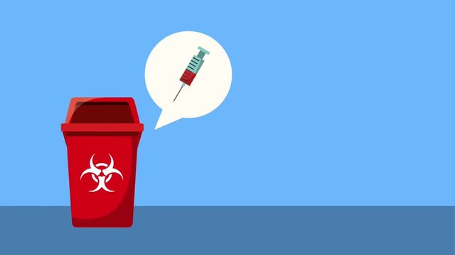 garbage bin toxic waste syringe with blood animation hd