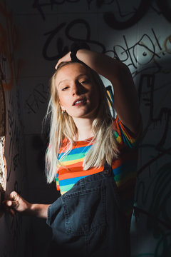 Sensual model in grungy room