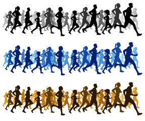 People running and jogging  silhouette