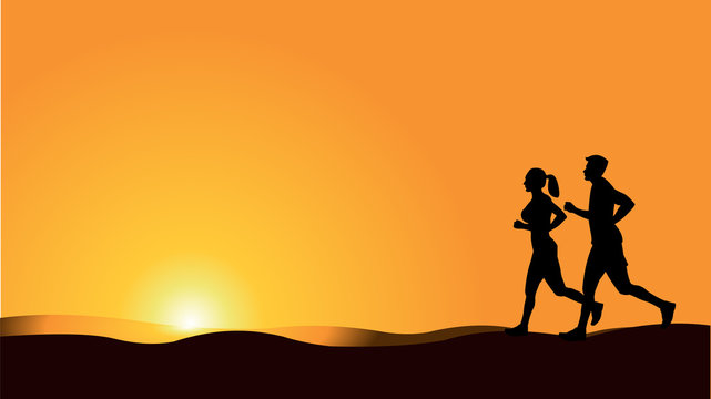 couple running and jogging  silhouette