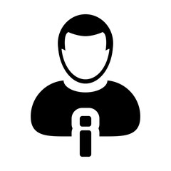 Information icon vector male user person profile avatar symbol for help and support service in flat color glyph pictogram illustration