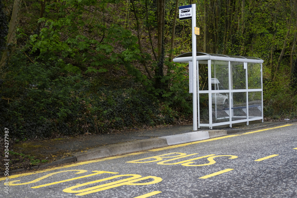 Wall mural bus stop shelter rural countryside uk public transport free travel pensioner senior person commute