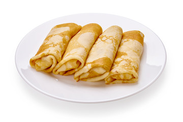 pancakes with cheese are isolated on a white background