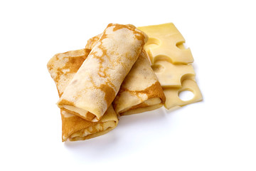 pancakes with cheese are isolated on a white background