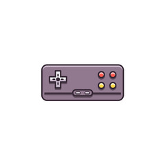 Retro gamepad, joypad, joystick - flat color line icon on isolated background. Old school game controller for video gaming consoles and stations - vector sign or symbol in thin linear style.