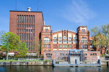  Brick Gothic historic machine hall of the cogeneration plant Charlottenburg in Berlin, Germany - obrazy, fototapety, plakaty