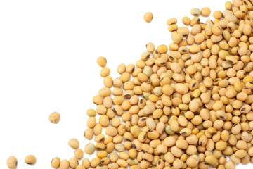 Soybeans isolated on white background. top view