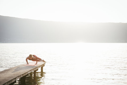 Sunset yoga at the lake