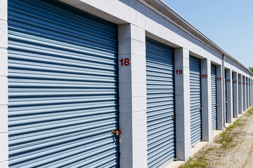 Numbered self storage and mini storage garage units