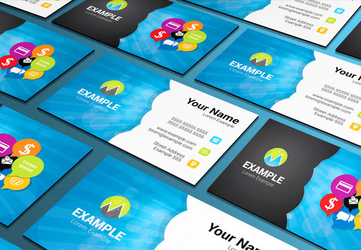 Social Media Business Card Layout with Communication Icons