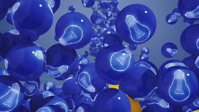 Falling balls with light bubs icons. Symbol of new idea.