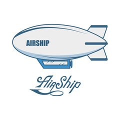 Naklejka premium Airship icon with a long shadow. Balloon. Ship hovering in the air. Vector graphics to design.