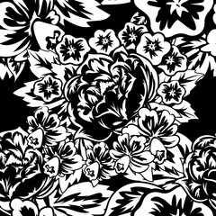 seamless monochrome pattern of flowers for greeting cards, background, price tags