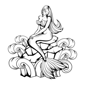 Mermaid. Hand drawn mermaid. Fantasy world. Vector graphics to design.