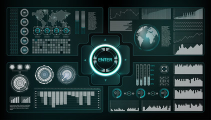Fototapeta premium HUD style. Big hud sets. Vector science abstract. Vector illustration. Futuristic user interface. Sky-fi HUD. Set abstract HUD elements for UI UX design. Futuristic Sci-Fi useri Interface for app