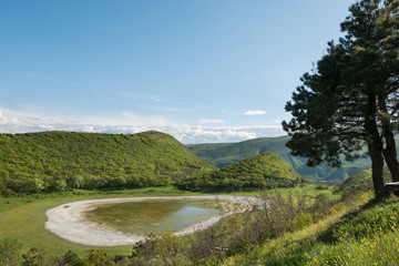 Fototapeta na wymiar Mountain lakes dry up, climate change. Georgia, Mtskheta district.