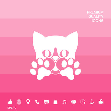 Cute Cat, paws - logo, symbol, protect sign Stock Vector